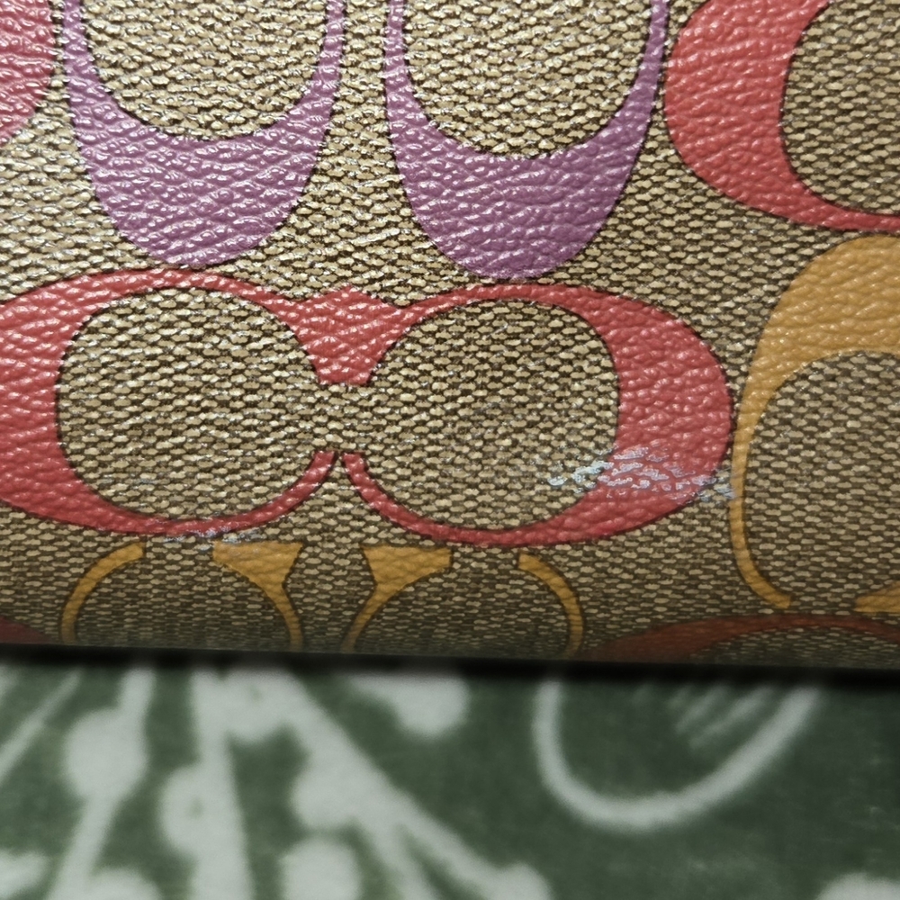 COACH SIGNATURE C CITY TOTE IN PINK, ORANGE, AND PURPLE WITH BROWN BACKGROUND - Picture 6 of 7